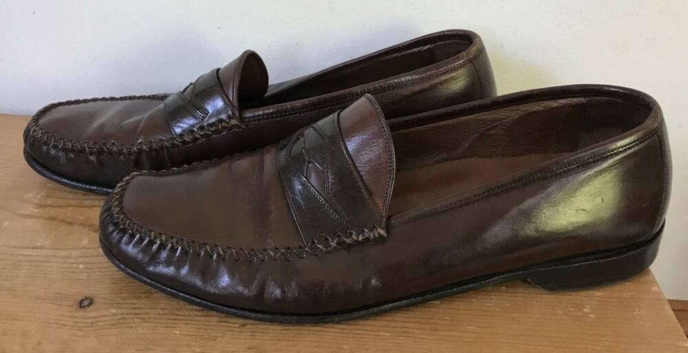 Johnston Murphy Mens Brown Leather Penny Loafers Moccasins Dress Shoes 11M 45